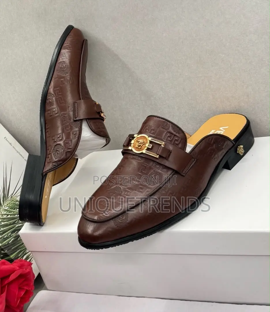 Luxury VERSACE Leather Half Shoe (Brown)
