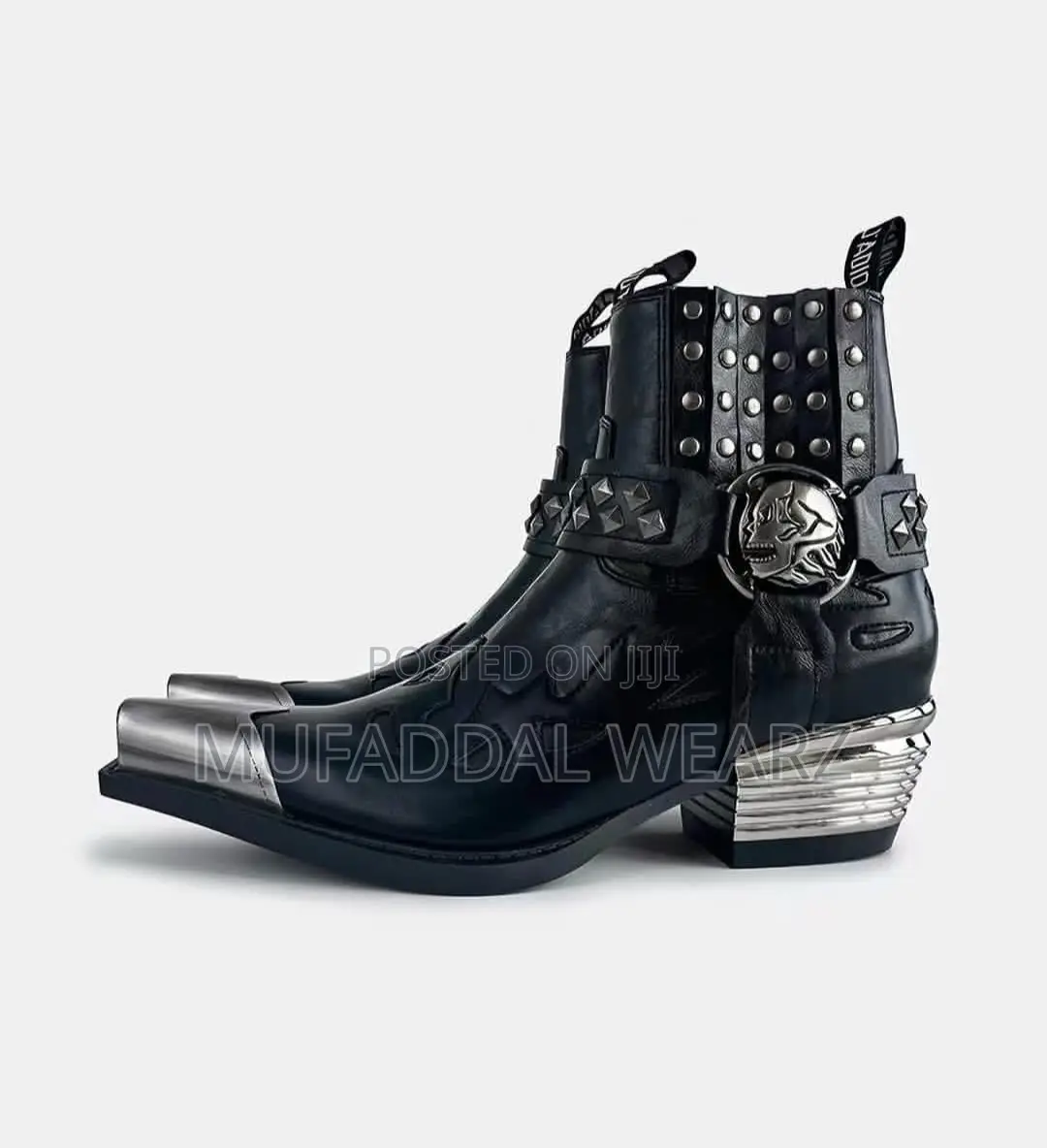 Black Leather Gothic Western Ankle Boots