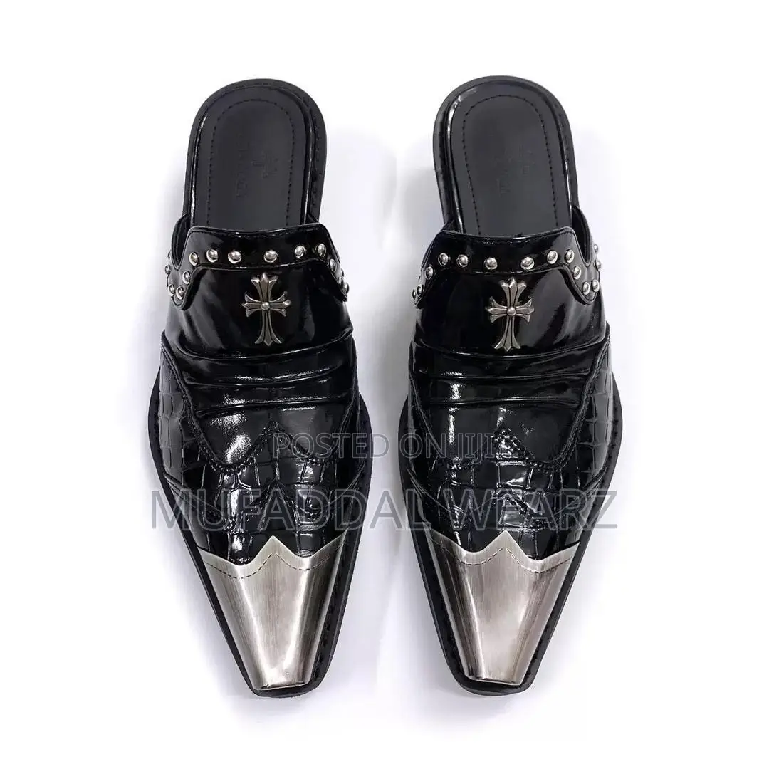 Black Leather Gothic Western Ankle Boots