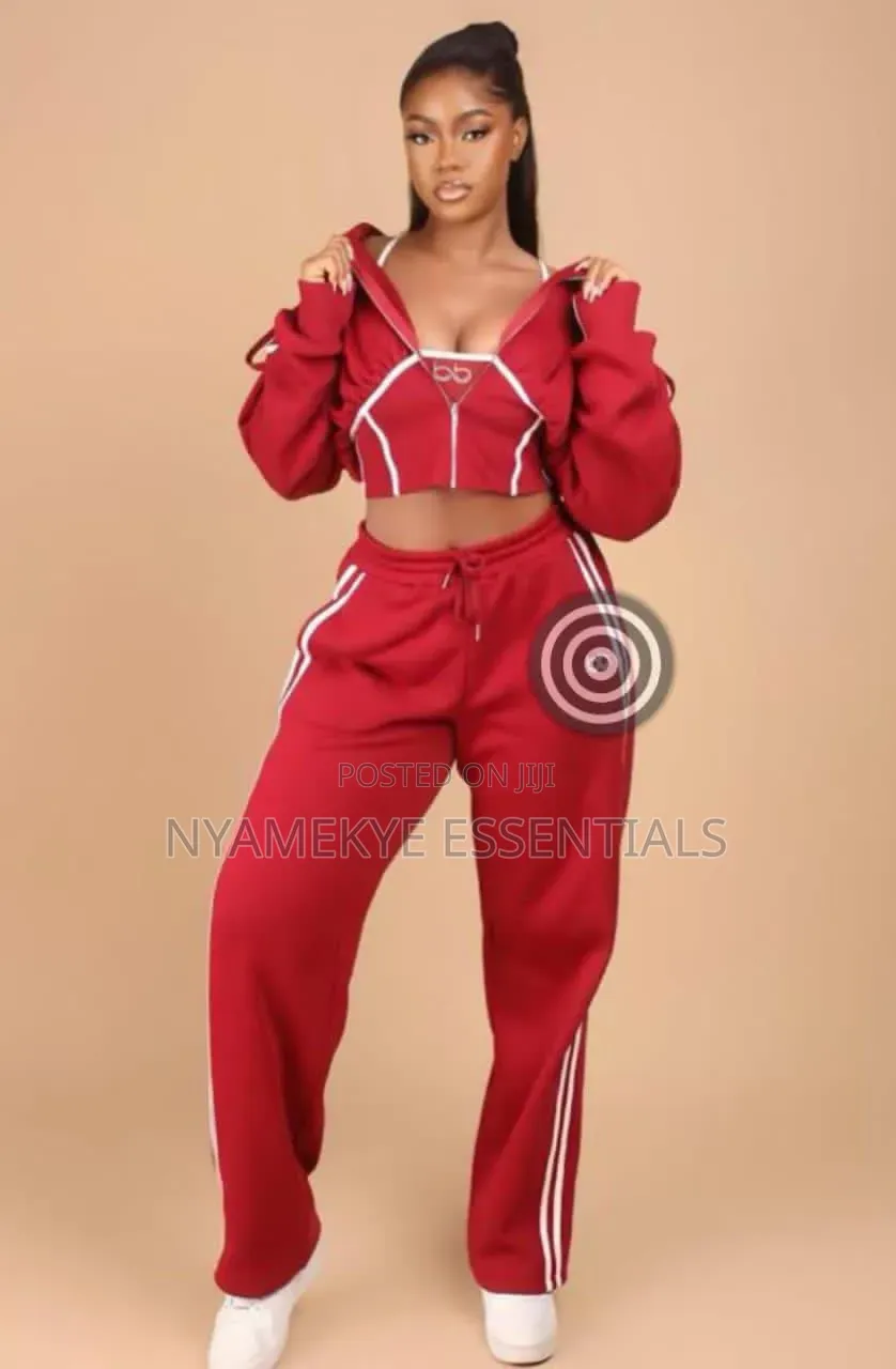 Ladies 3-Piece Tracksuit 3in1 Set-Cropped Hoodie+bralette+jogger
