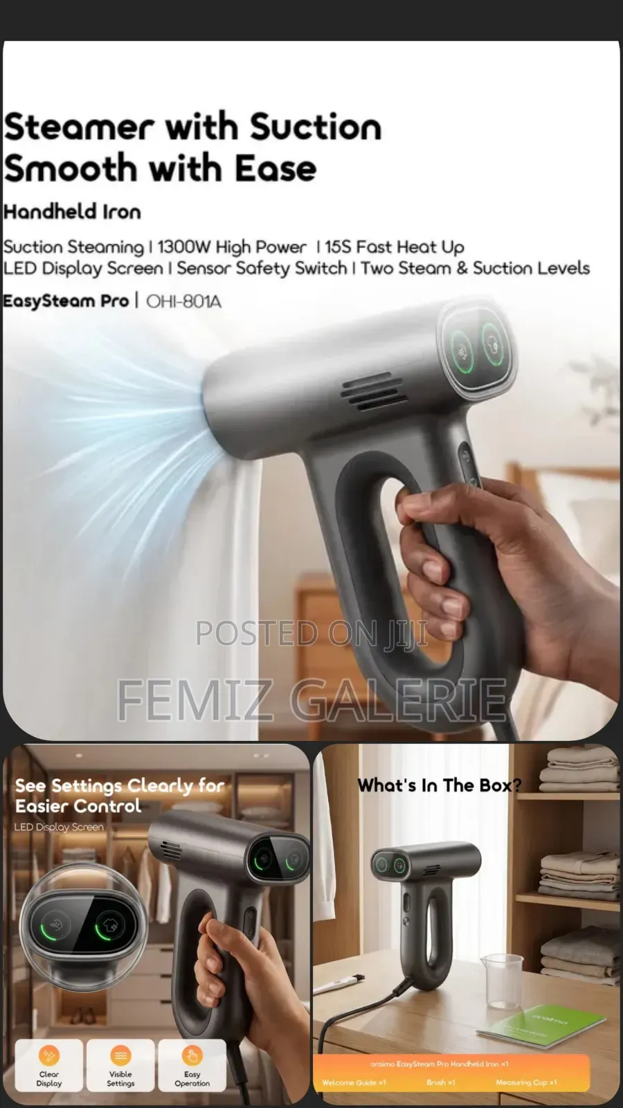 Oraimo EasySteam Pro Self-Attaching Portable Handheld Garment Steamer
