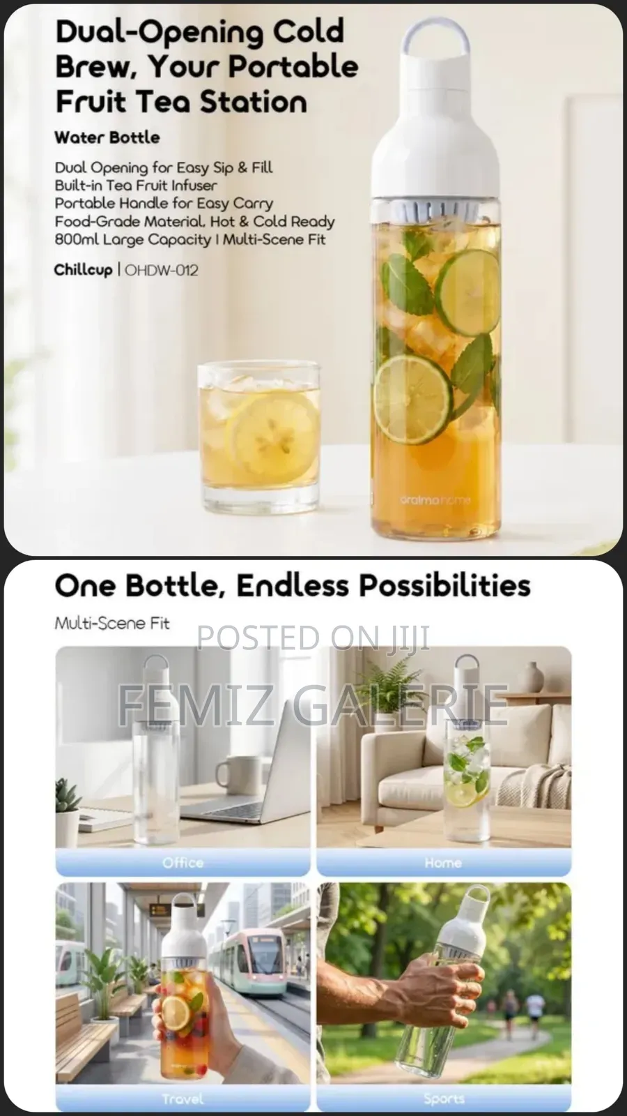 Oraimo Chillcup 800ml Cold Brew Bottle – Dual Opening Design