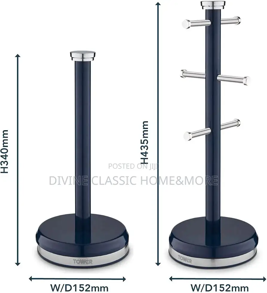 Tower Belle Mug Tree and Towel Pole Set,Stainless Steel, Midnight Blue