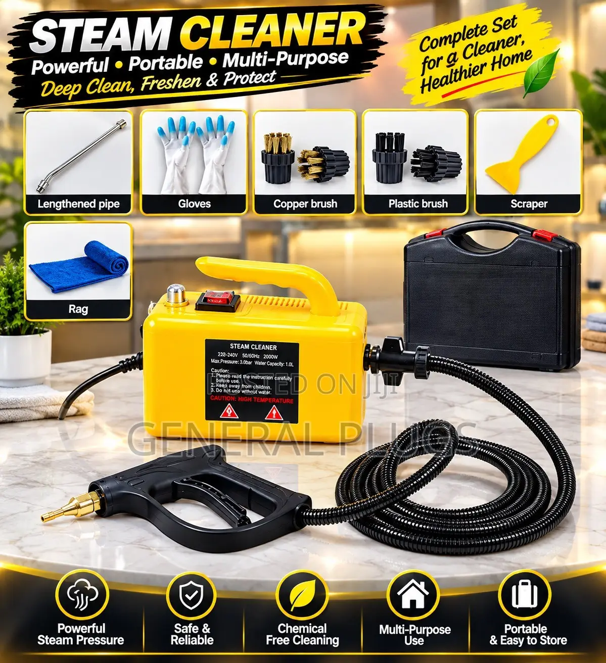 Steam Powered Auto Deep Steam Cleaning for Cars , AC , Kitchen, Sofas