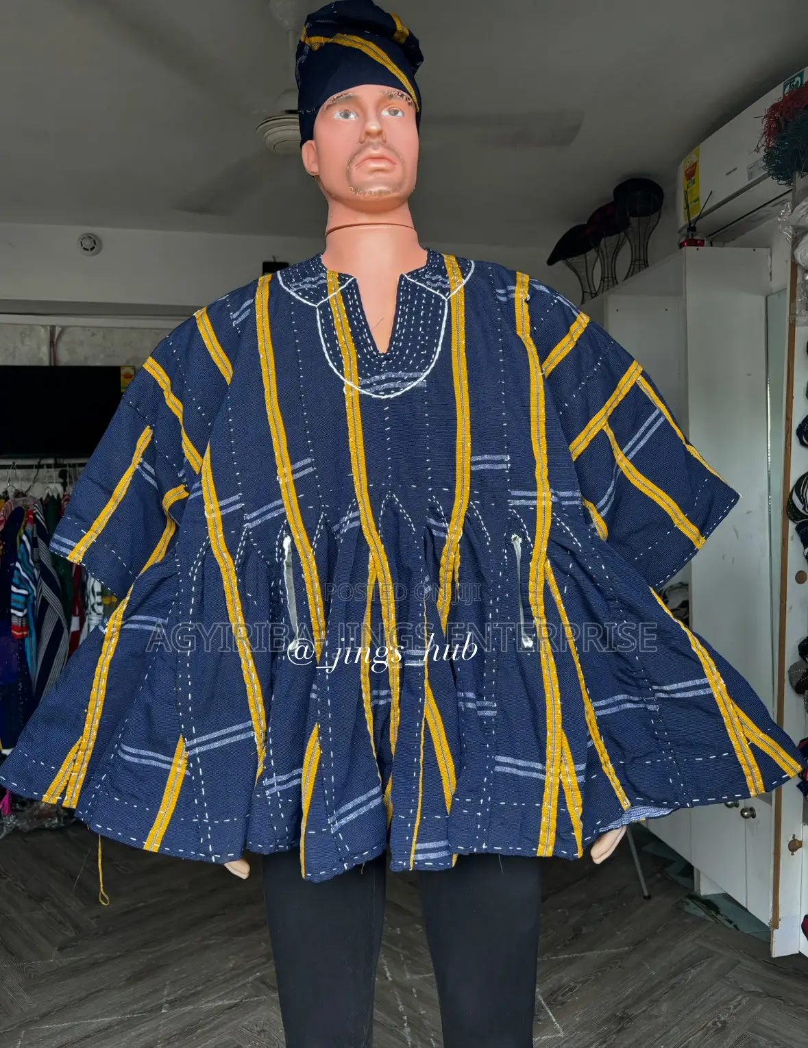 Navy Blue and Gold Handwoven Smock