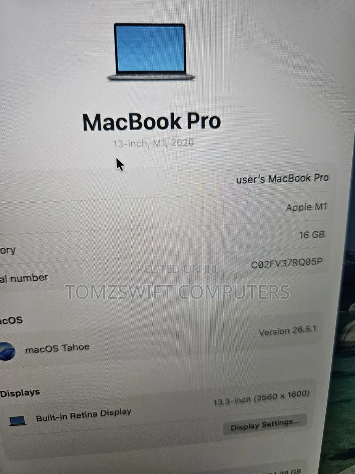 Laptop Apple MacBook Pro 2020 16GB Apple M1 SSHD (Hybrid) 512GB