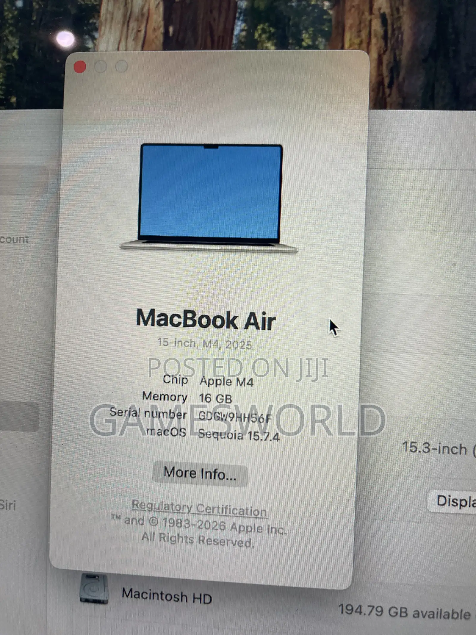 Laptop Apple MacBook Air 16GB Apple M4 SSD 256GB
