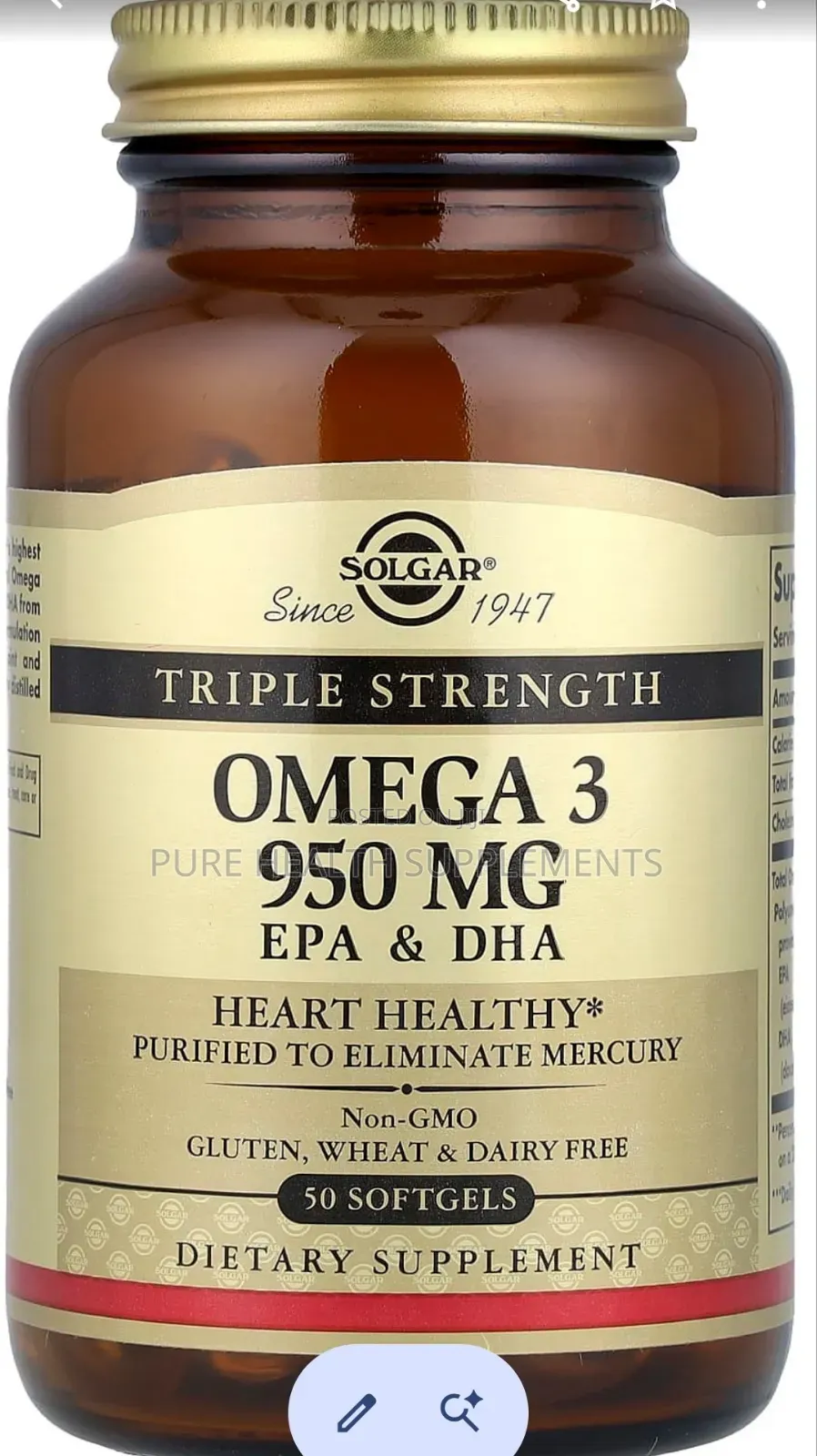 Omega-3, 950 Mg, Brain, Heart, Eye, Nerve Joint Health, 50 Softgels
