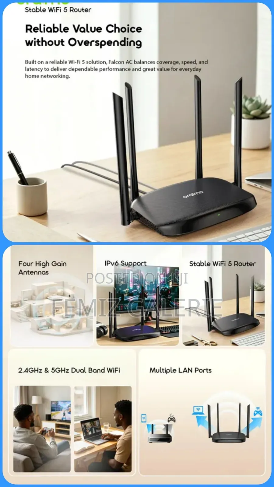Oraimo Falcon AC Dual Band WiFi 5 Router | 2.4G + 5G