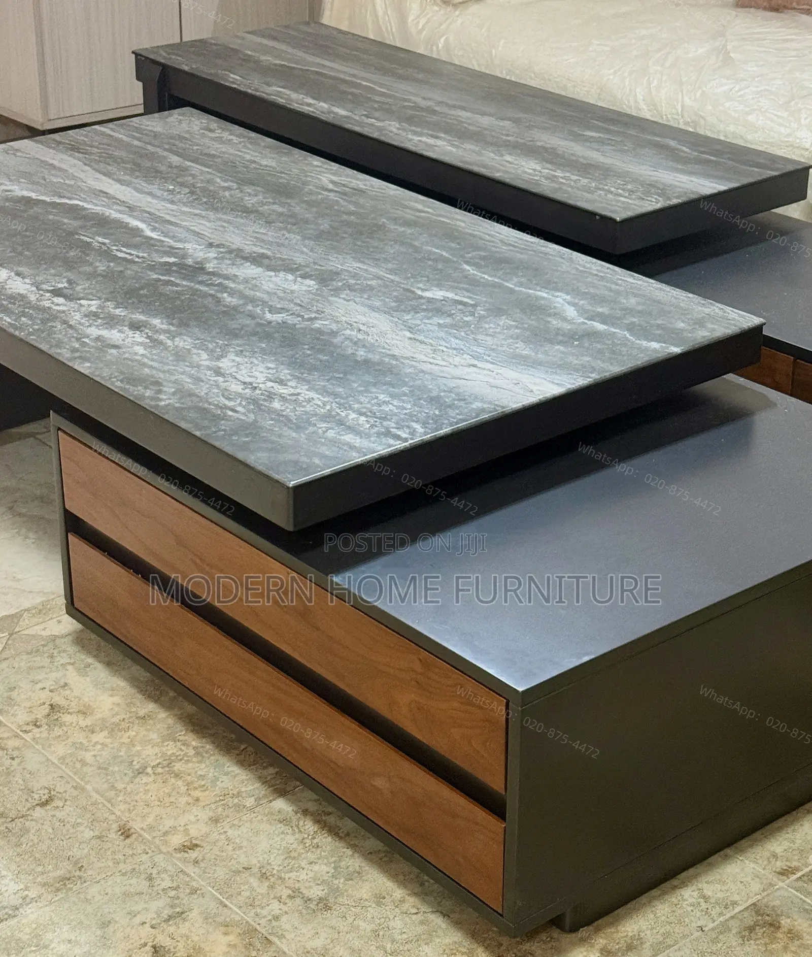 Luxury Black Natural Wood TV Stand Set | Adjustable | Imported