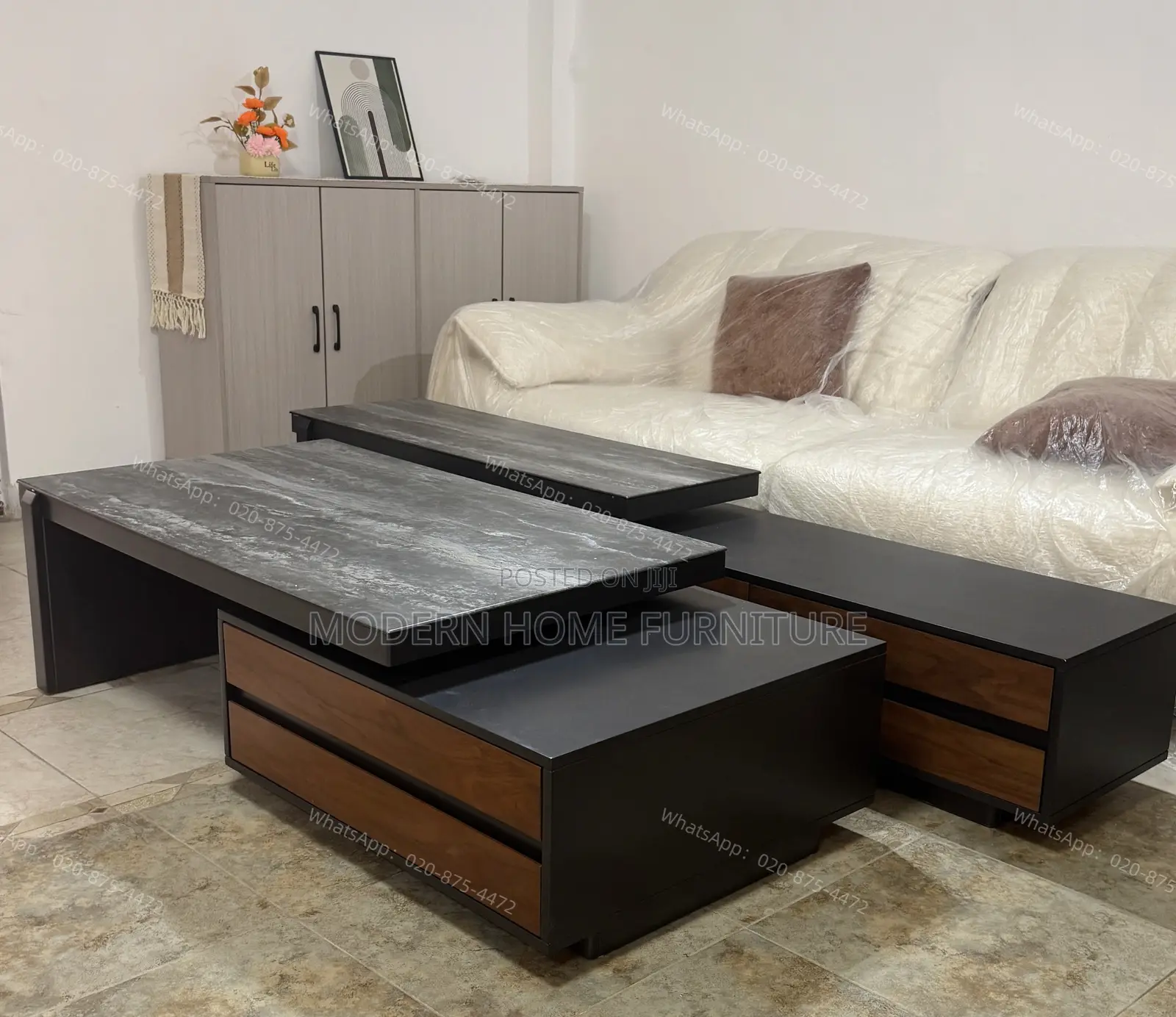 Luxury Black Natural Wood TV Stand Set | Adjustable | Imported