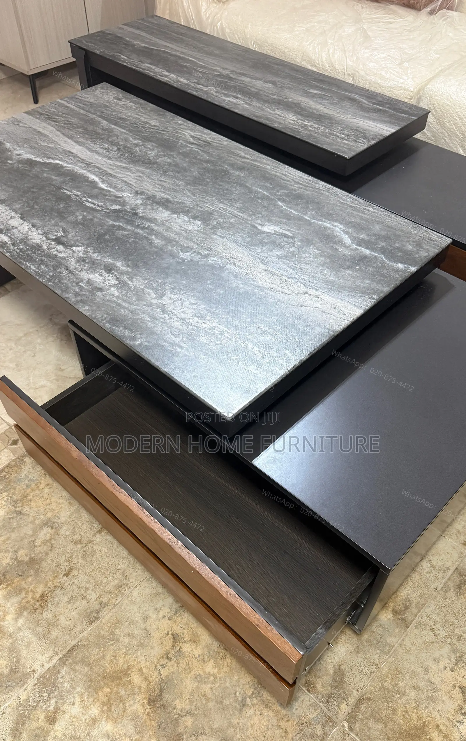 Luxury Black Natural Wood TV Stand Set | Adjustable | Imported