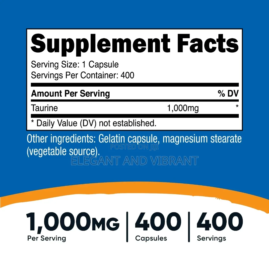 Taurine 1000mg, 400 Capsules - Gluten Free