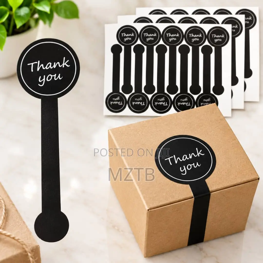 100 Thank You Packaging Seal Stickers - Black