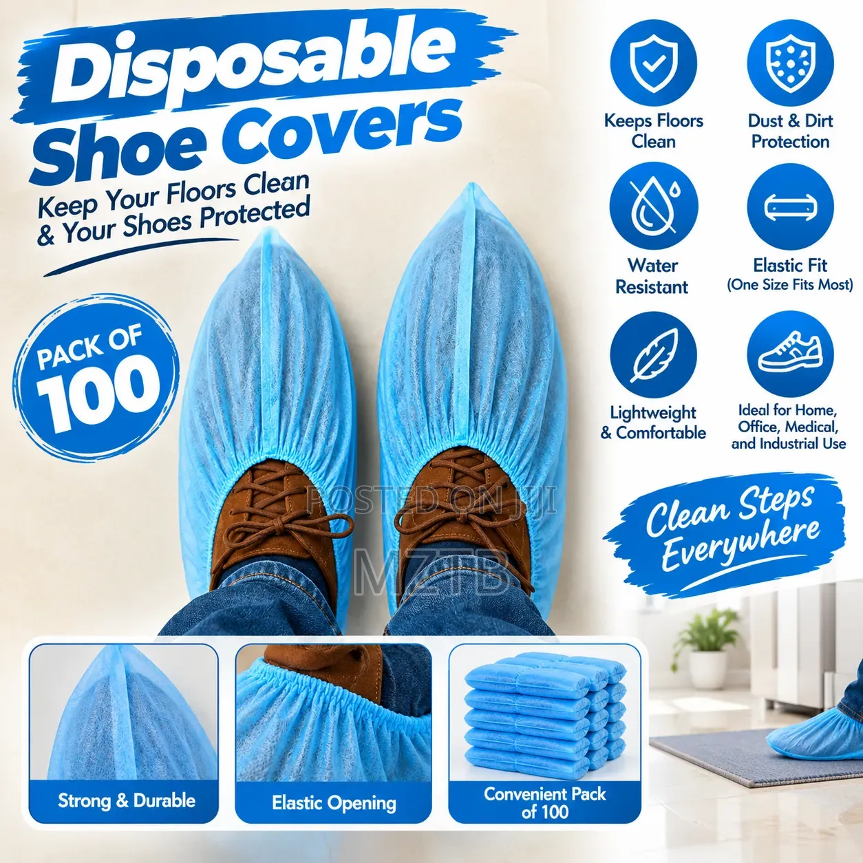 100 Disposable Shoe Covers - Blue