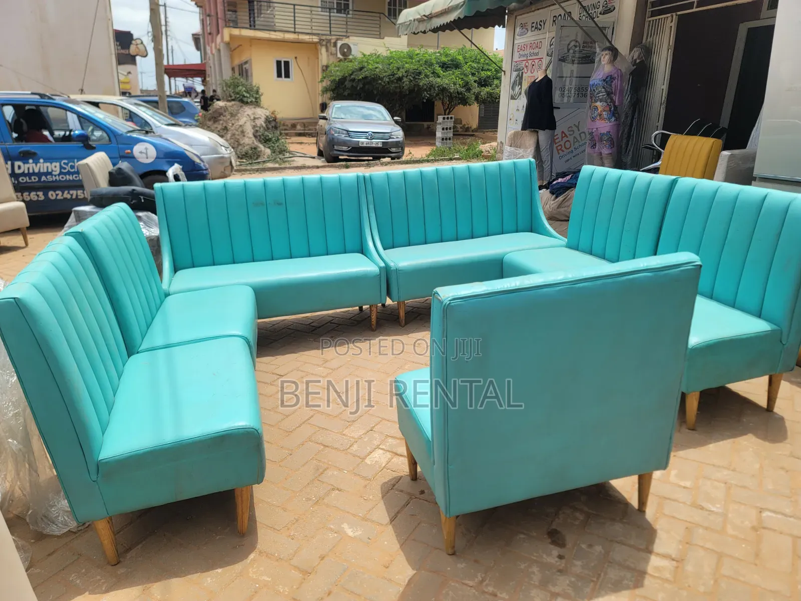Modern Vintage 7-Seater Teal Channel Sofa Set