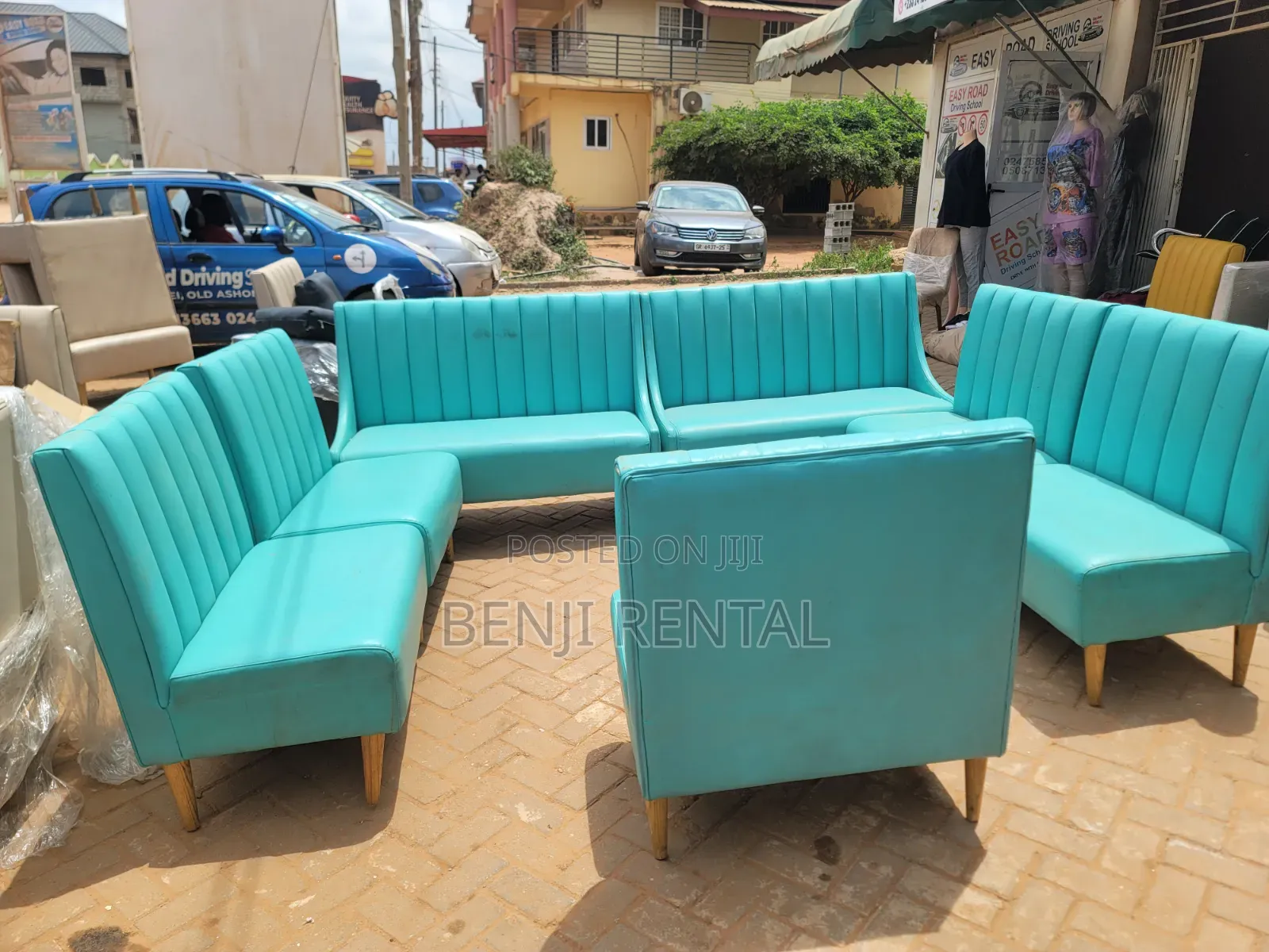 Modern Vintage 7-Seater Teal Channel Sofa Set