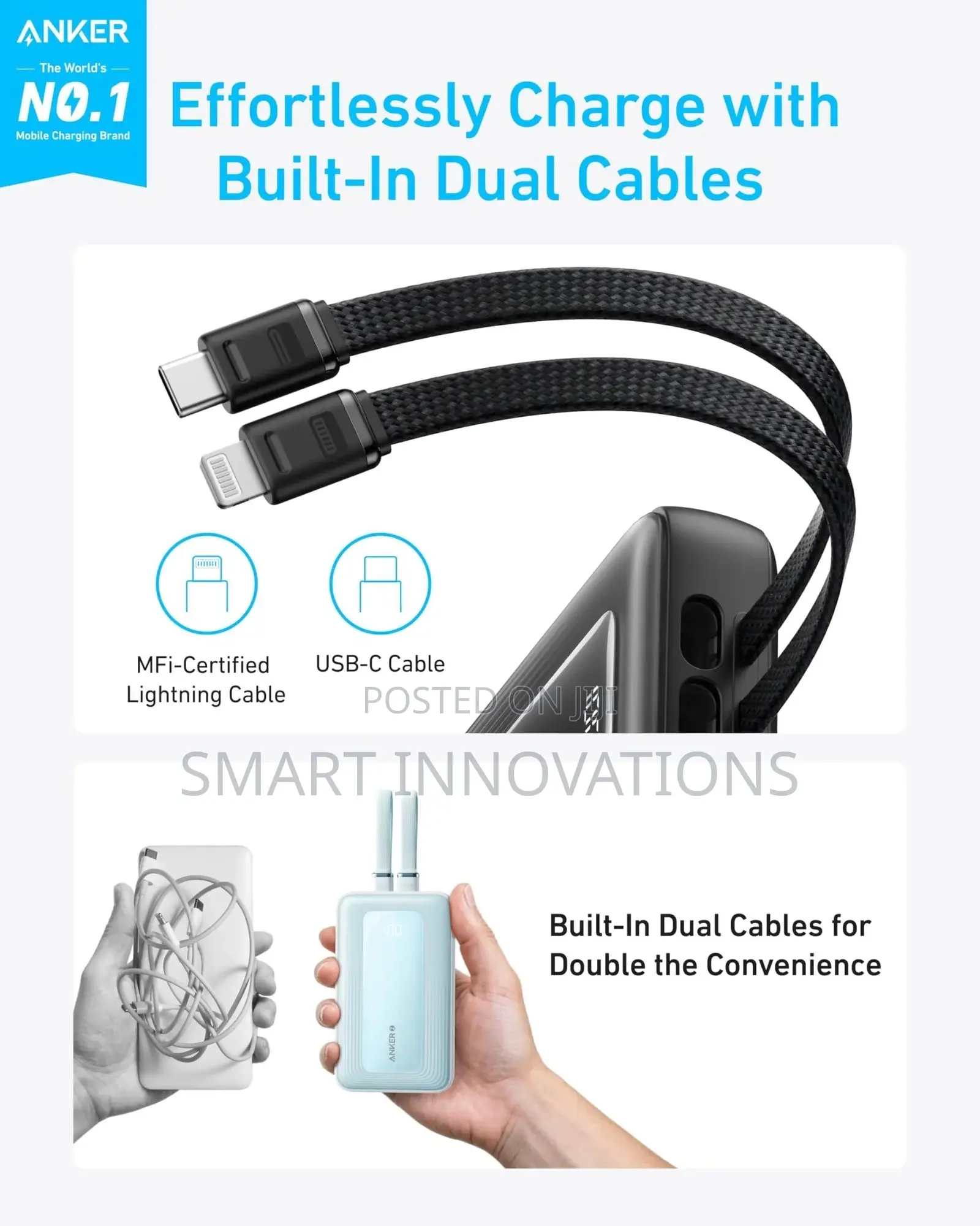 Anker Zolo Power Bank (, Built-in USB C and Lightning Cable)