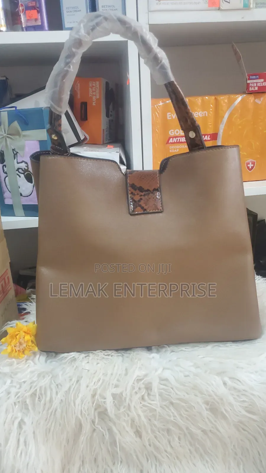 Pure Leather Shoulder Tote Brown Handbag