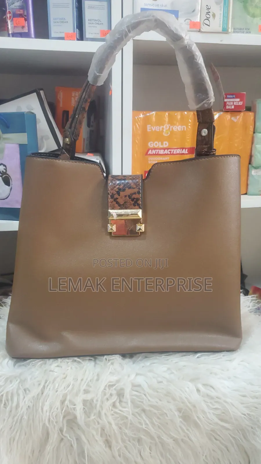 Pure Leather Shoulder Tote Brown Handbag