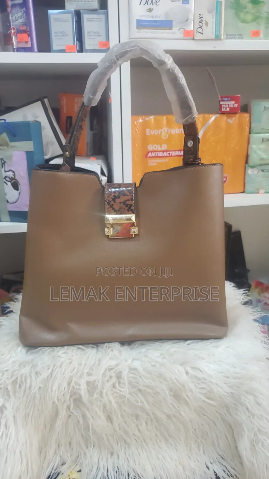 Pure Leather Shoulder Tote Brown Handbag