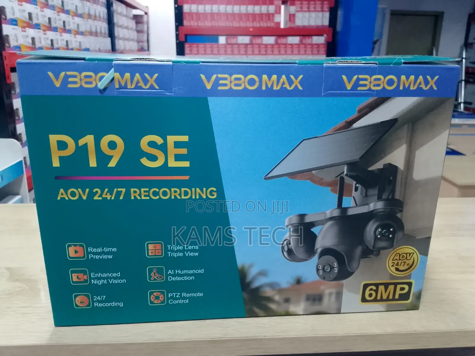 V380max 3lens 4G Sim PTZ Solar Camera (Black)