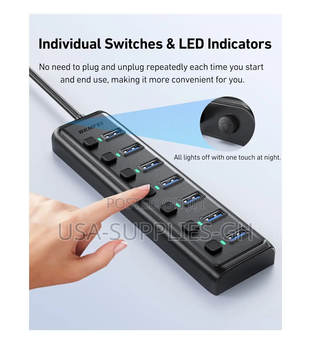 BENFEI USB 3.0 Hub 7-Port USB Splitter With Power on/Off From USA