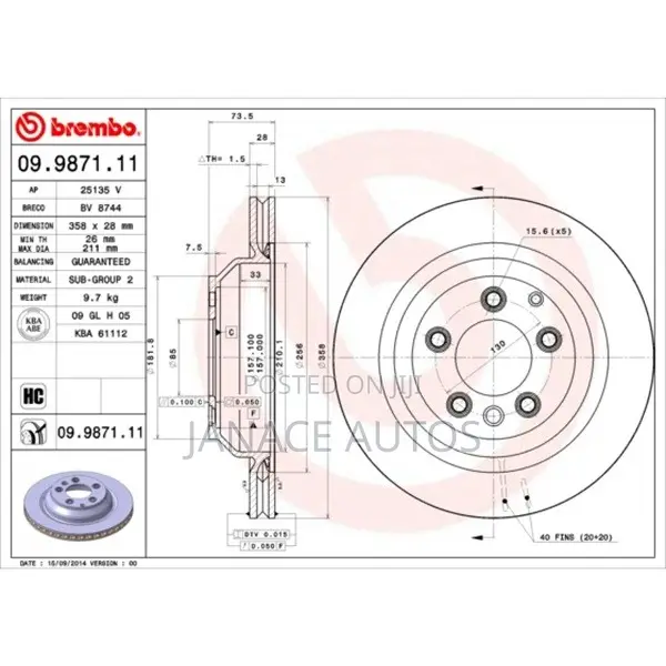 Q7 Cayenne Vw Rear Brake Disc Brembo 09.9871.11