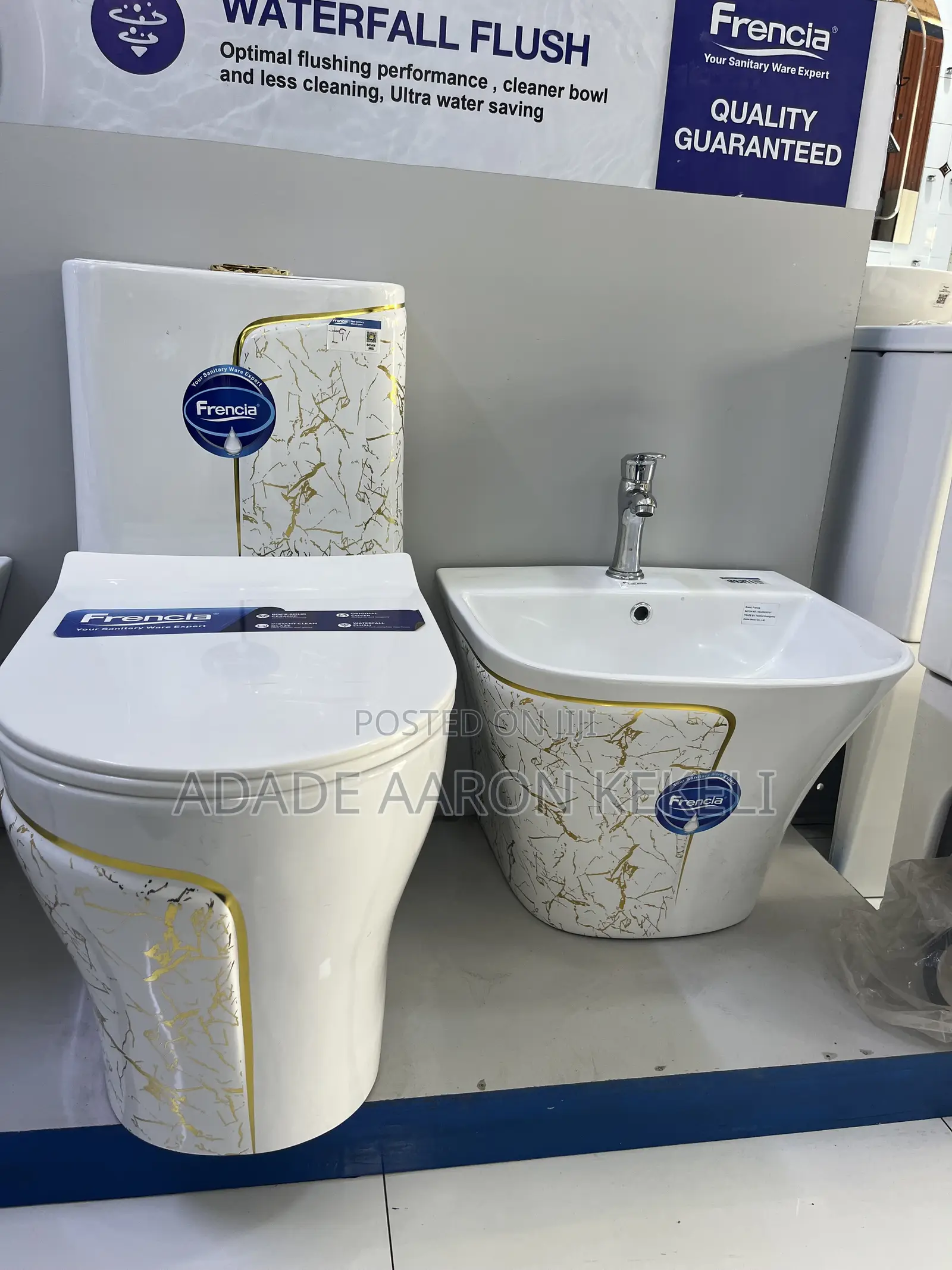 Frencia White,black Gold Marble Ceramic Water Closet Basin Set