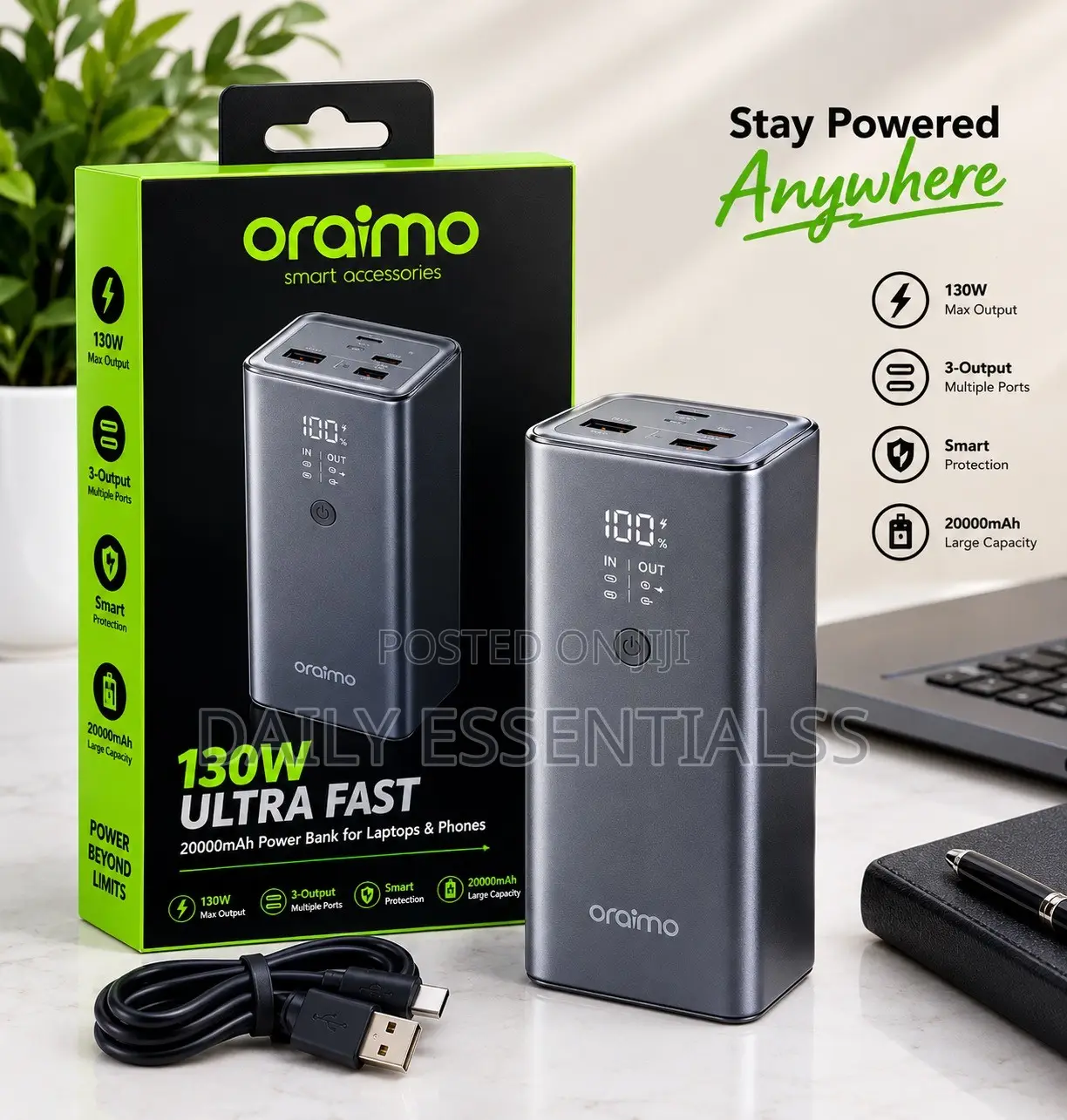 Oraimo PowerJet 130 130W Ultra Fast Power Bank