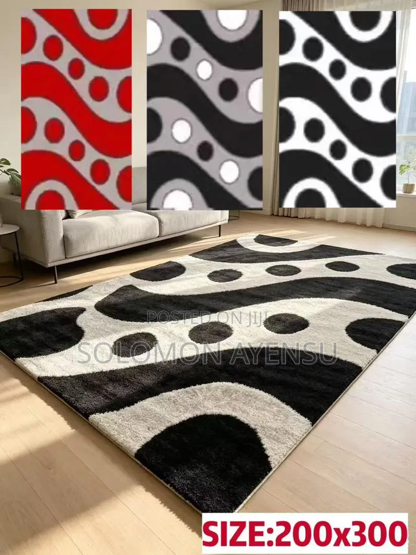Modern Abstract Wavy Shag Area Rug With Polka Dots