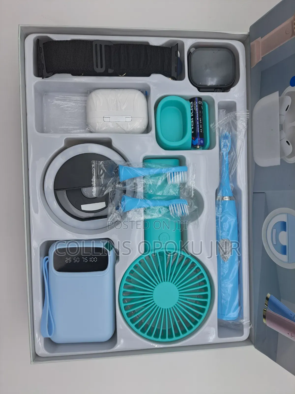 NEO 500 Smart Watch Combo Gift Set [Airpod, P. Bank, Fan, Brush - BLUE