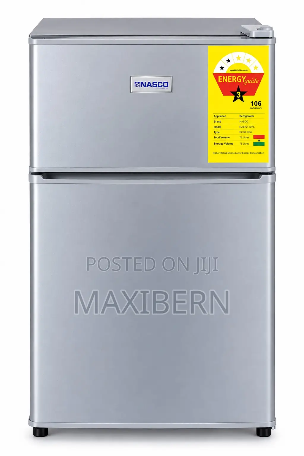 Nasco NASF2-10FL 76L Double Door Table Top Fridge - Silver