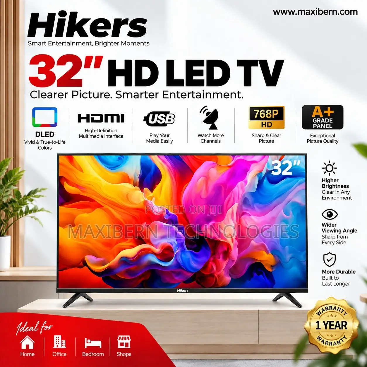 Pixora 32" Frameless Digital HD LED TV - HDMI USB Black