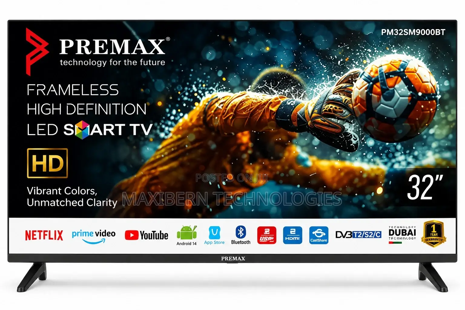 Premax 32-Inch Frameless Digital LED TV - Black