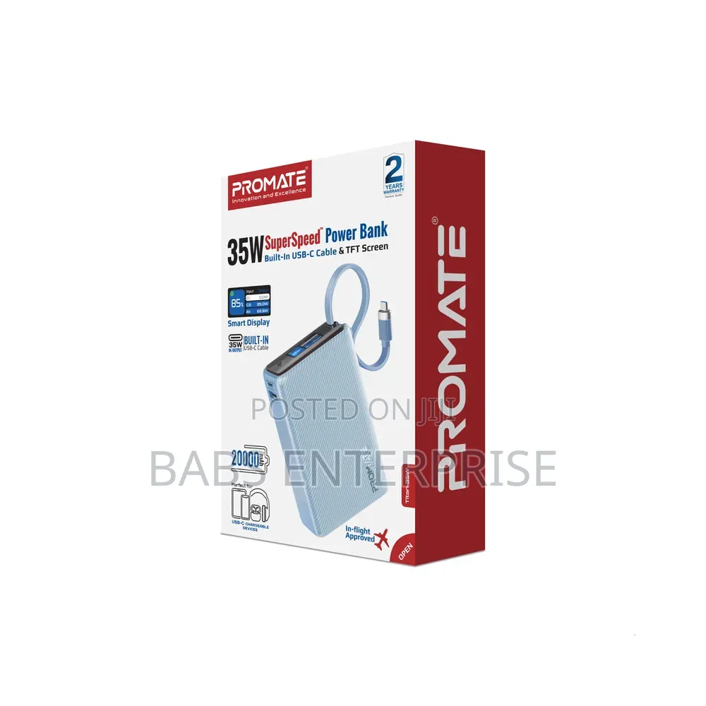 Promate Titan-35w 35W SuperSpeed Power Bank With USB-C Cable 20,000mah