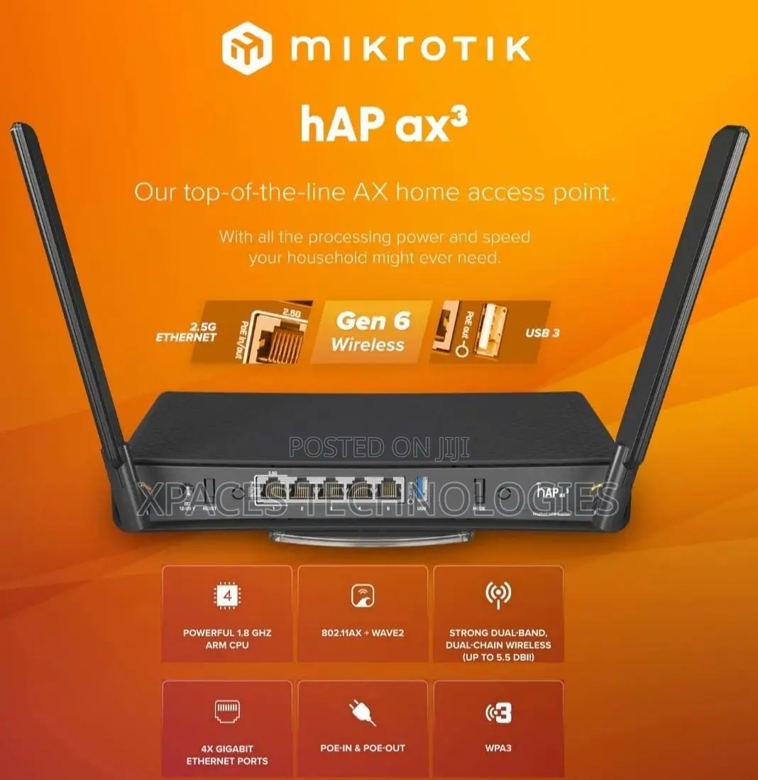 MikroTik hAP Ax3 WiFi 6 Router Gen6 Dual-Band Home Office Router