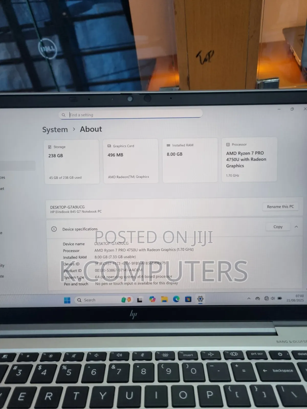 Laptop HP EliteBook 845 G7 8GB AMD Ryzen 7 SSD 256GB