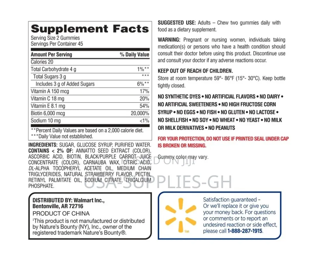 Equate Advanced Hair, Skin Nails Gummies, 90 Count From USA
