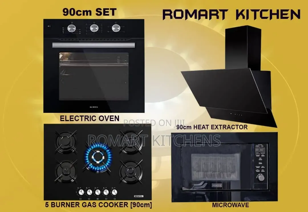 Turkish 90cm Glass Set. Oven, Burner, Microwave and Heat Extractor