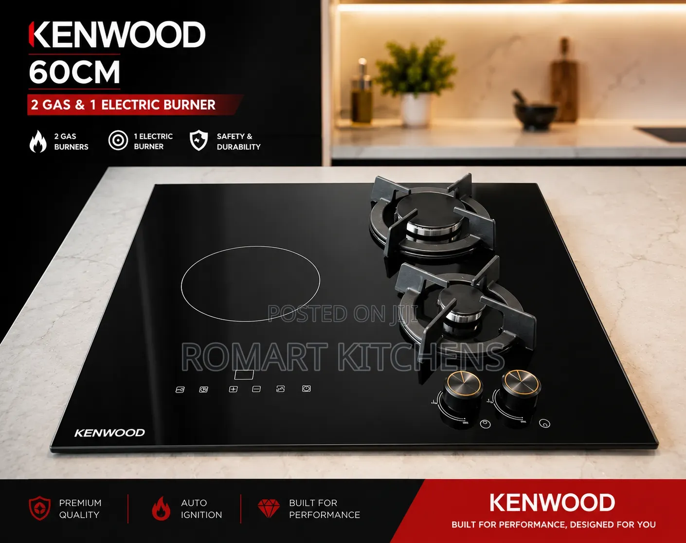 Kenwood 60cm Inbuilt Gas and Electric Combination Cooktop.