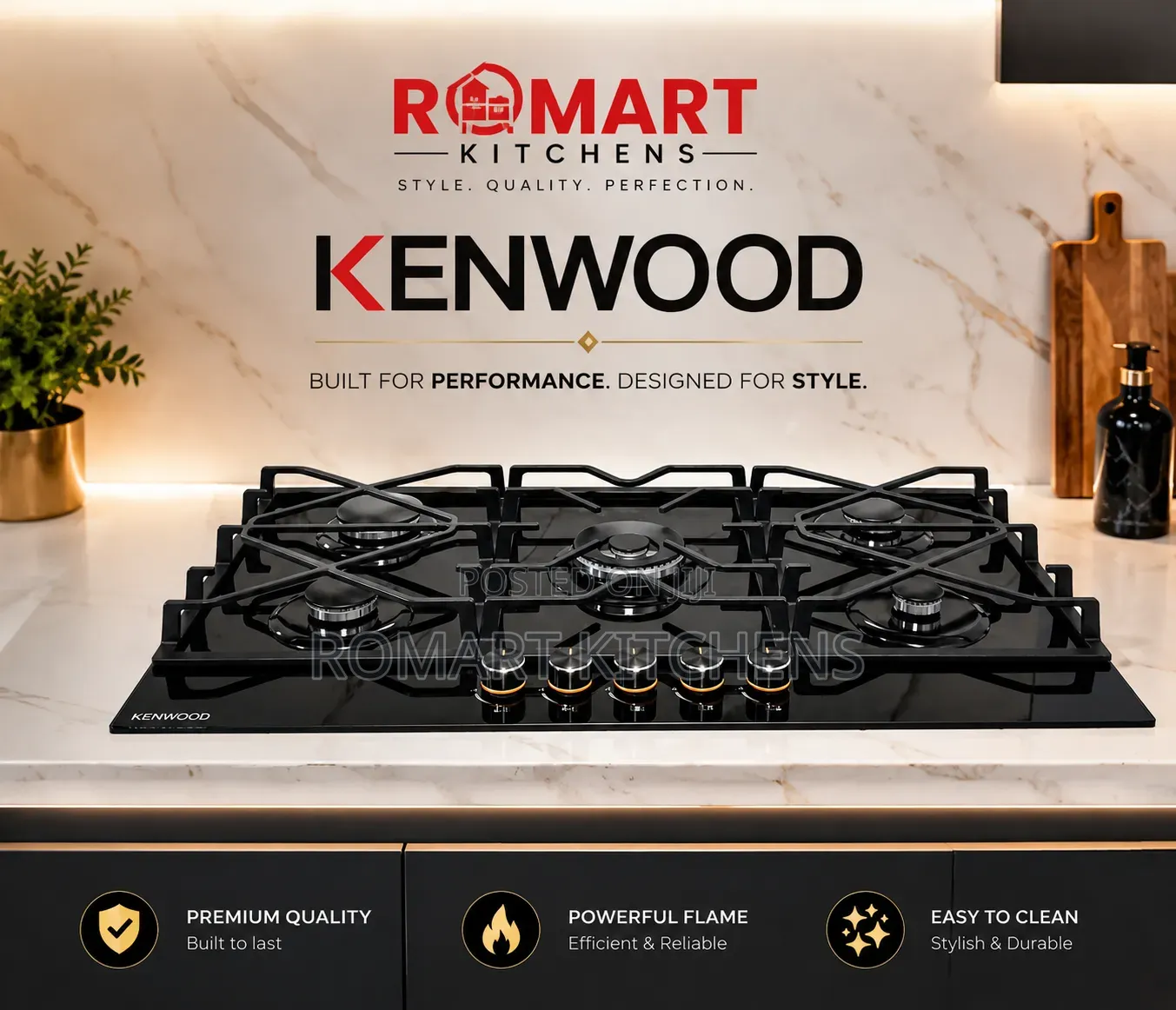 Quality Kenwood 90cm (5 Burner) Ceramic Glass Gas Cooktop.