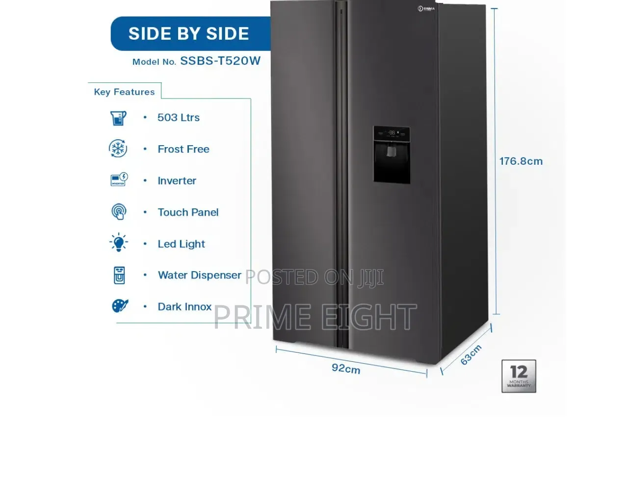 Sigma 503L Side by Side Doors Refrigerator SSBS-T520W Available