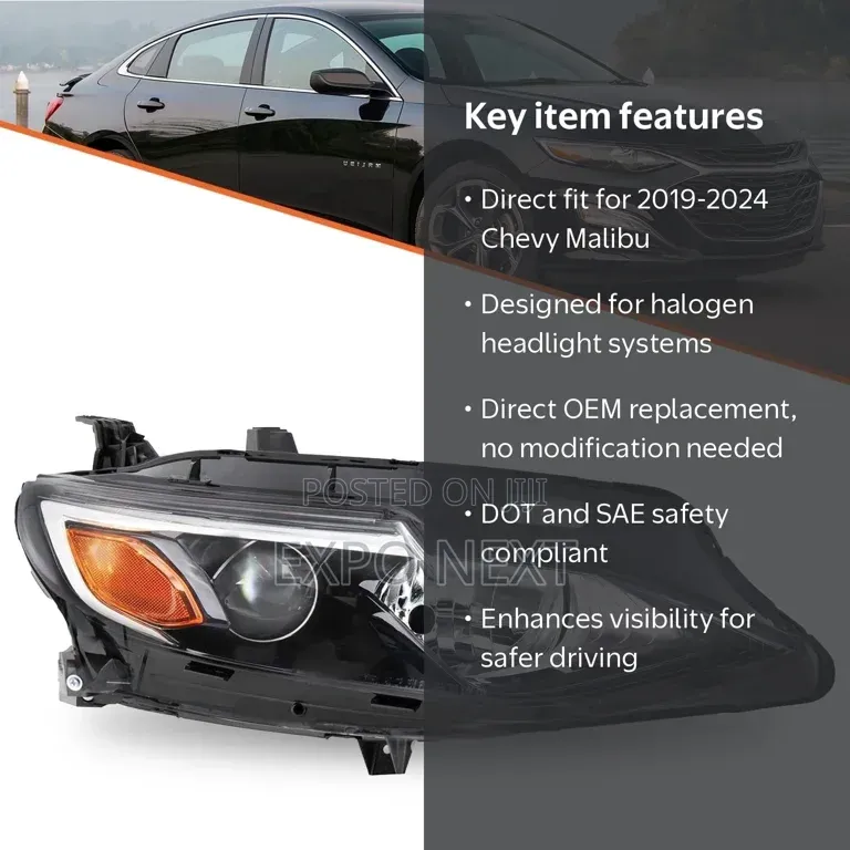 2019-2024 Chevy Malibu Halogen Headlight W/ Bulbs Right Passenger Side