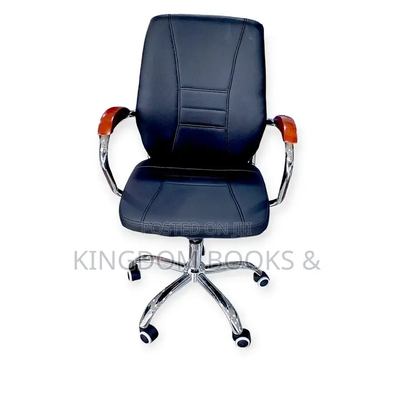 Executive Leather Swivel Office Chair With Wooden Armrests