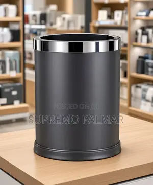 10L Black Office Waste Bin – Open-Top Dustbin With Stainless Steel Rim