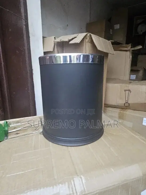 10L Black Office Waste Bin – Open-Top Dustbin With Stainless Steel Rim