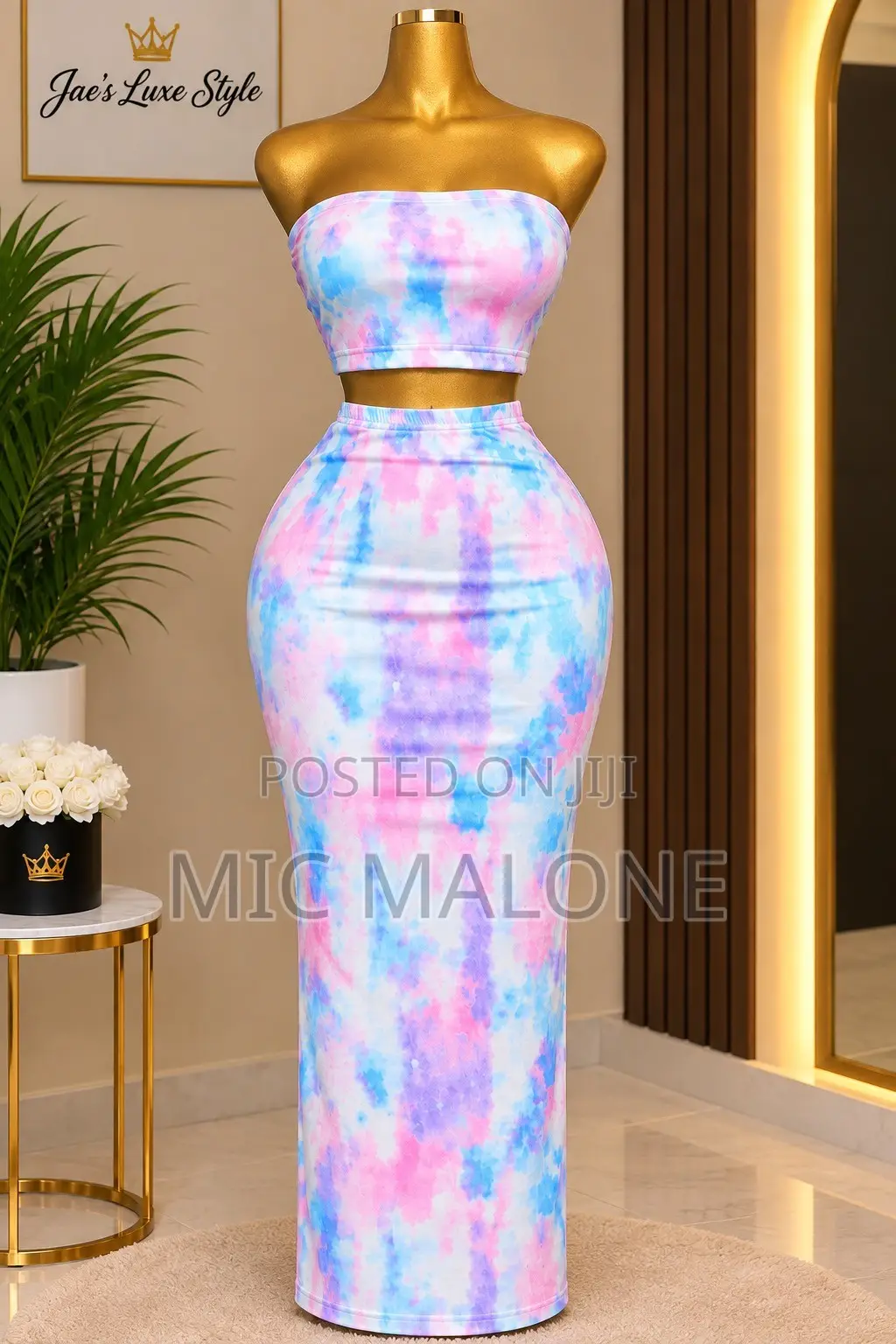 Women’s Pastel Tie-Dye Strapless 2-Piece Maxi Skirt Set