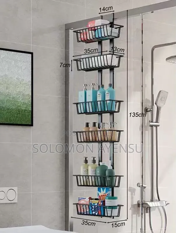 6-Tier Black Metal Over-the-Door Shower Caddy