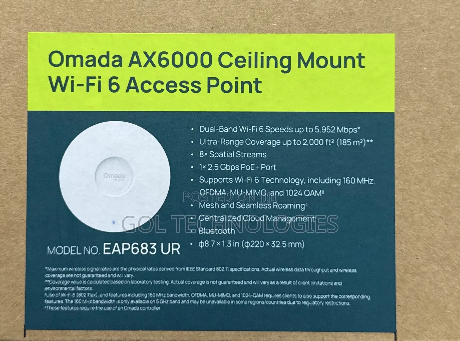 TP-Link Omada AX6000 Ceiling Mount WiFi 6 Access Point EAP683UR